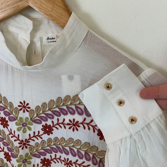 Anthropologie Meadow Rue Daphne 0 XS Embroidered Blouse Ivory Cottage Boho - Picture 9 of 14